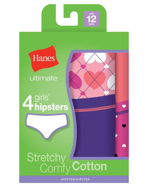 Hanes Ultimate™ TAGLESS® Cotton Stretch Girls' Hipsters 4-Pack GUCHP4