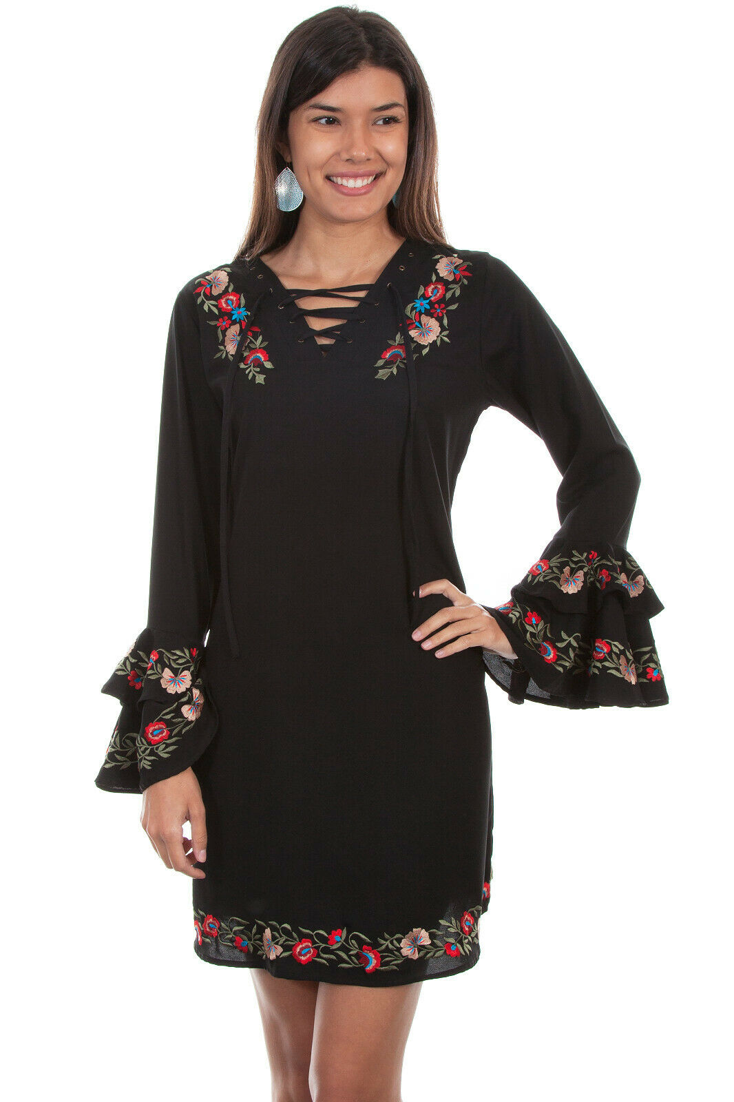 Scully Women's Black Spanish Ruffle Long Sleeve Dress HC506