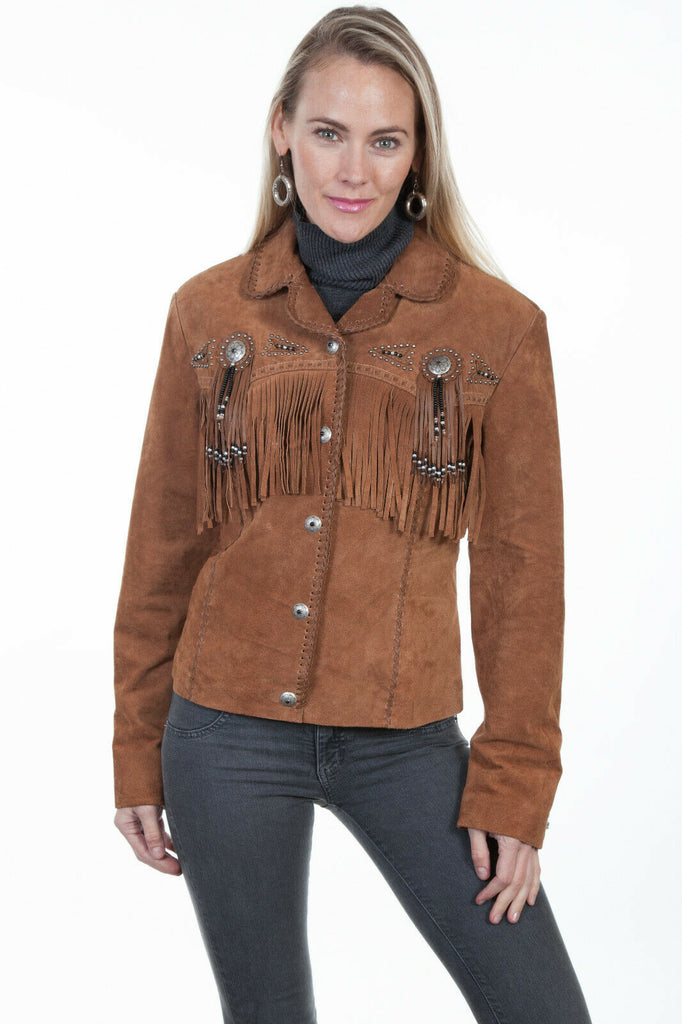 Scully Leather Women's Beaded Fringe Conchos Boar Suede Jacket L152