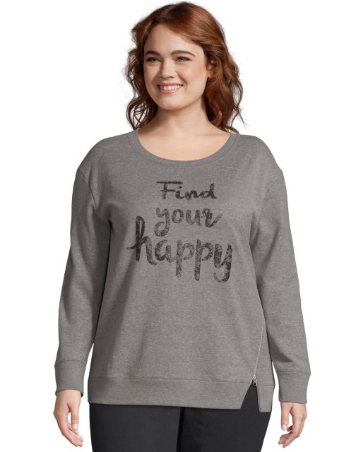 JMS French Terry Side Zip Graphic Crew Sweatshirt OJ943