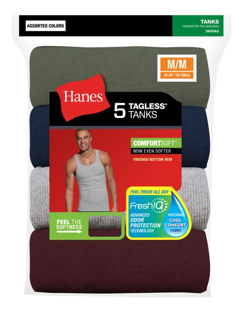 Hanes Men's FreshIQ® ComfortSoft® Dyed Asstd Colors Tank Undershirt 5-Pk 392DA5