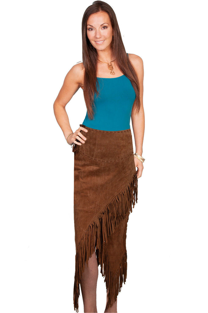 Scully Leather Women's Long Boar Suede Tie Side Fringe Skirt L659