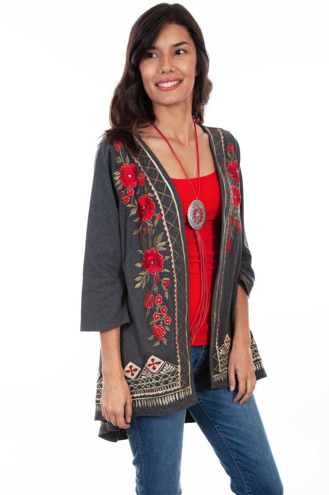 Scully Women's Gray Viscose Hi/Lo Kimono Cardigan HC529