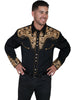 Scully Men's Western Shirt Poly Blend Floral Tooled Stitch Long Sleeve P-634