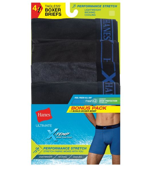 Hanes P3+1 BONUS Blk/Gry X-Temp Perfect Stretch poly Boxer Brief UP9B4B