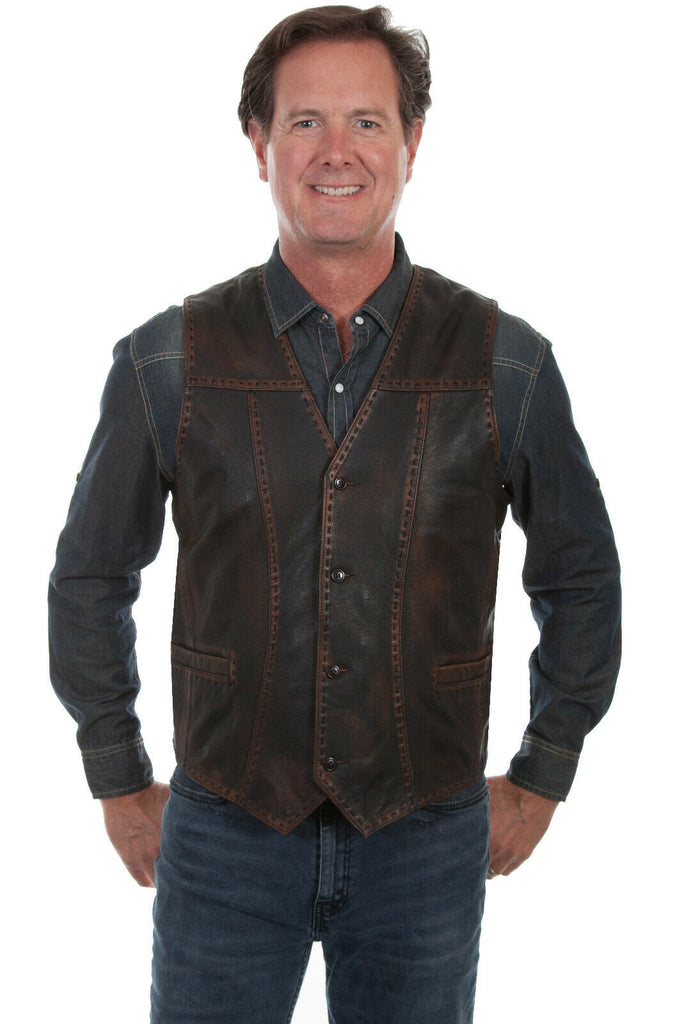 Scully Men's Leather Buck Stitch Vest 1028