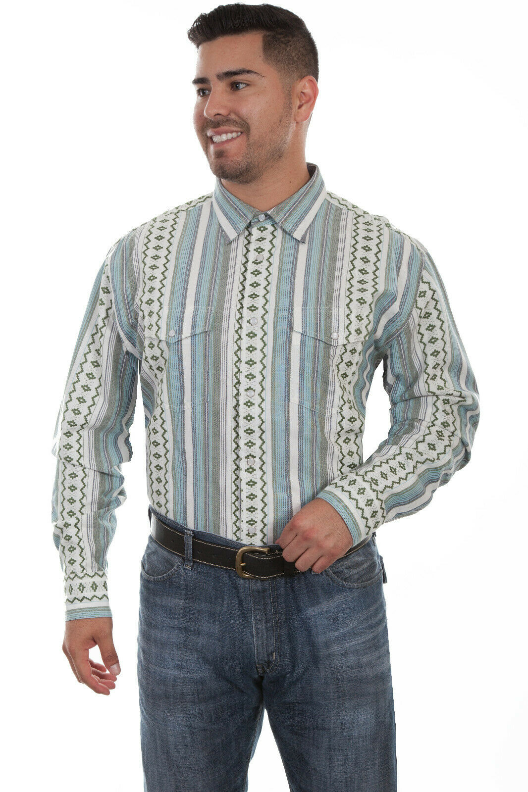 Scully Western Men's 100% Cotton Stripe Long Sleeve Shirt PS-223