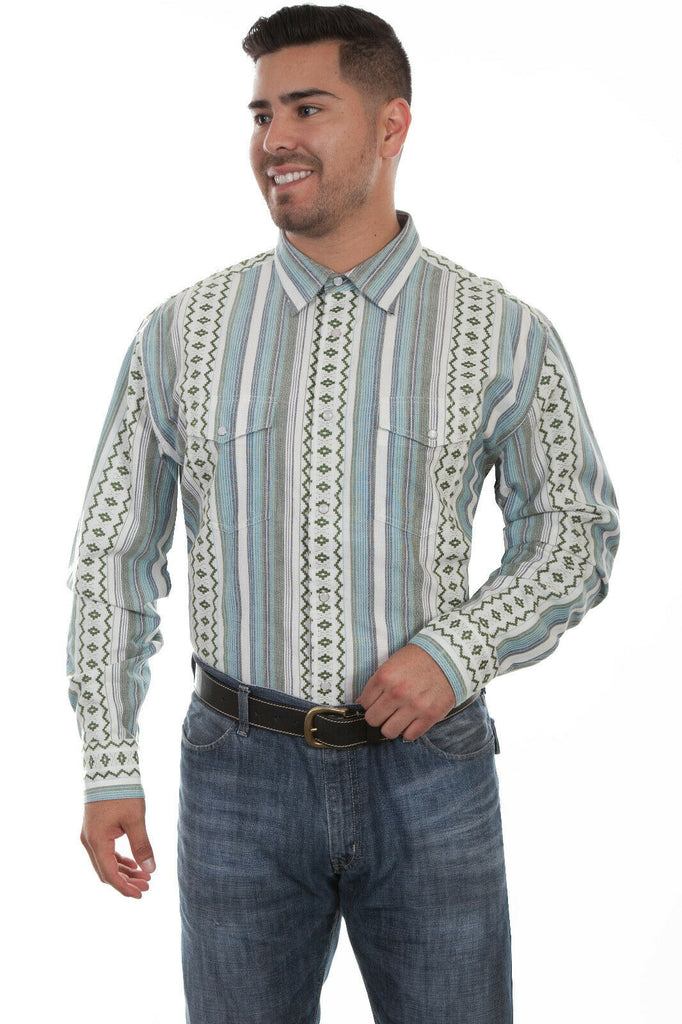 Scully Western Men's 100% Cotton Stripe Long Sleeve Shirt PS-223