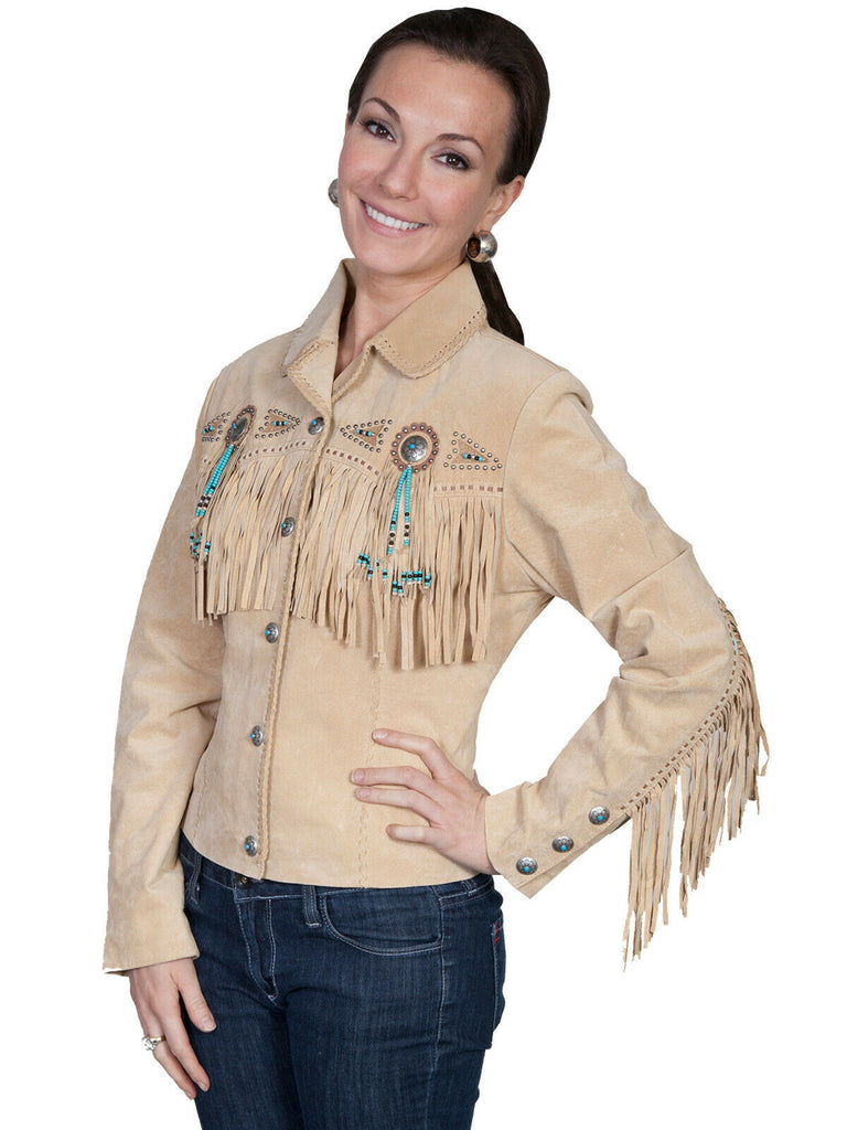 Scully Leather Women's Beaded Fringe Conchos Boar Suede Jacket L152