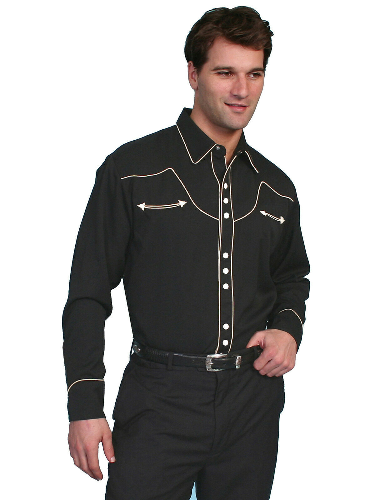 Scully Western Men's Cream Polyester Long Sleeve Snap Western Shirt P-620