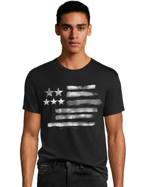 Hanes Men's Black & White Flag Graphic Tee GT49 Y06375
