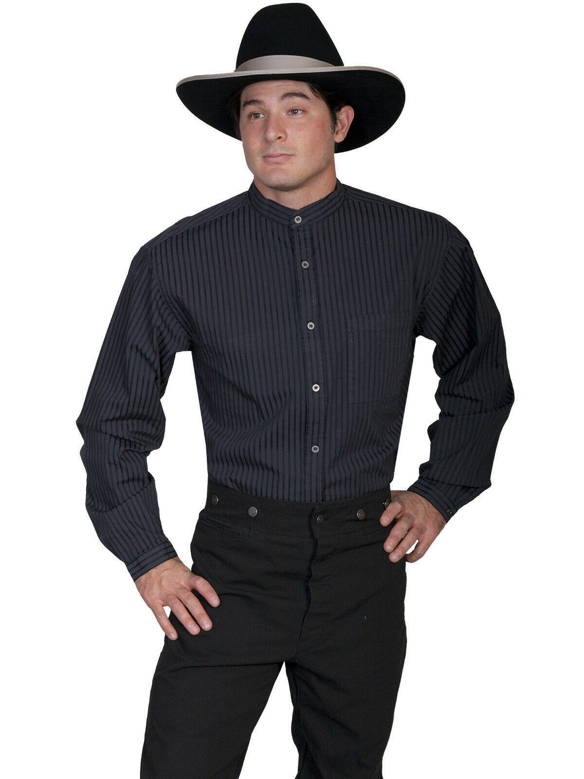 Scully Men's Big and Tall Black 100% Cotton Stripe Long Sleeve Shirt RW221X