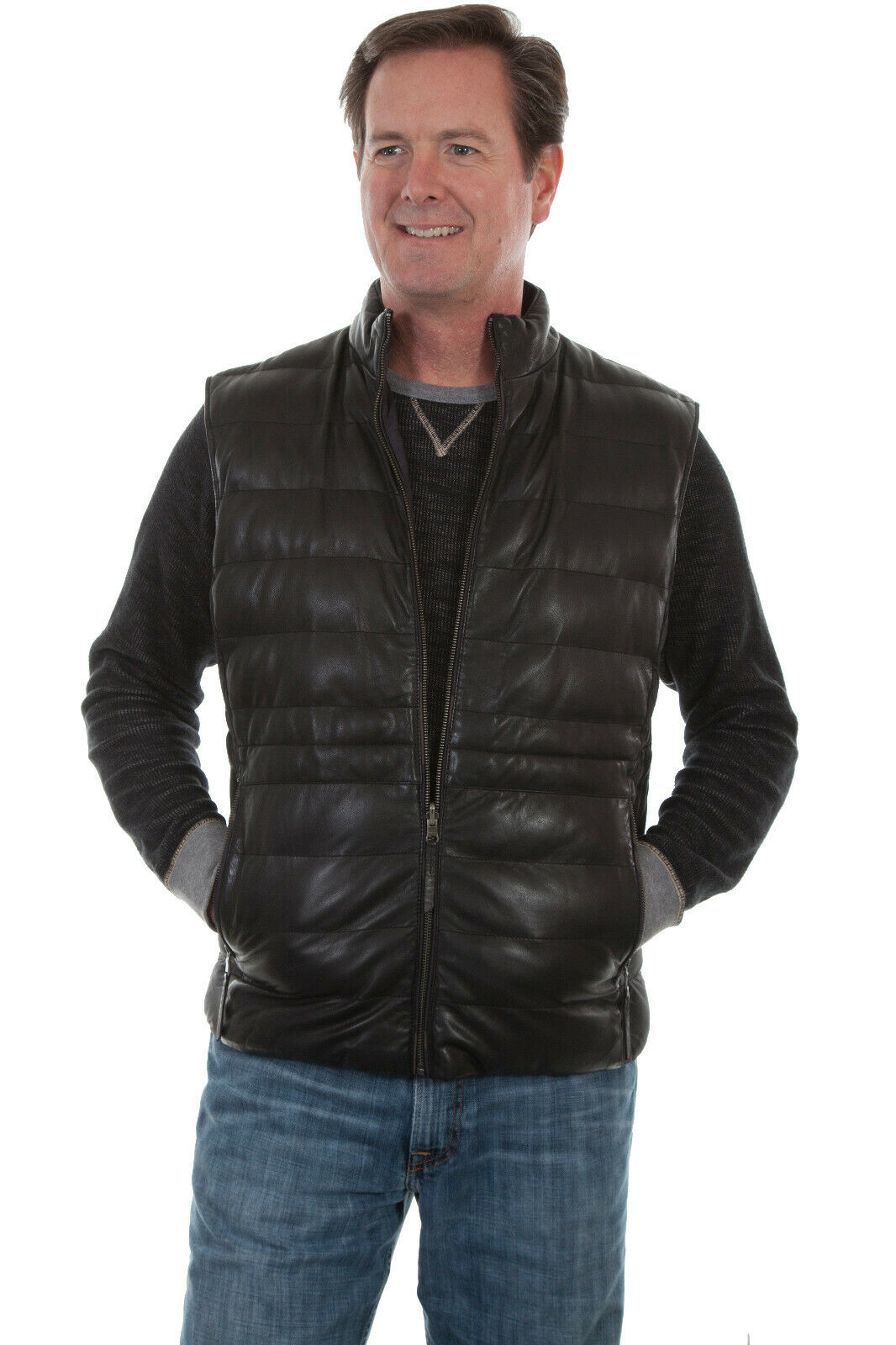 Scully Men's Leather Reversible Ribbed Vest 1018