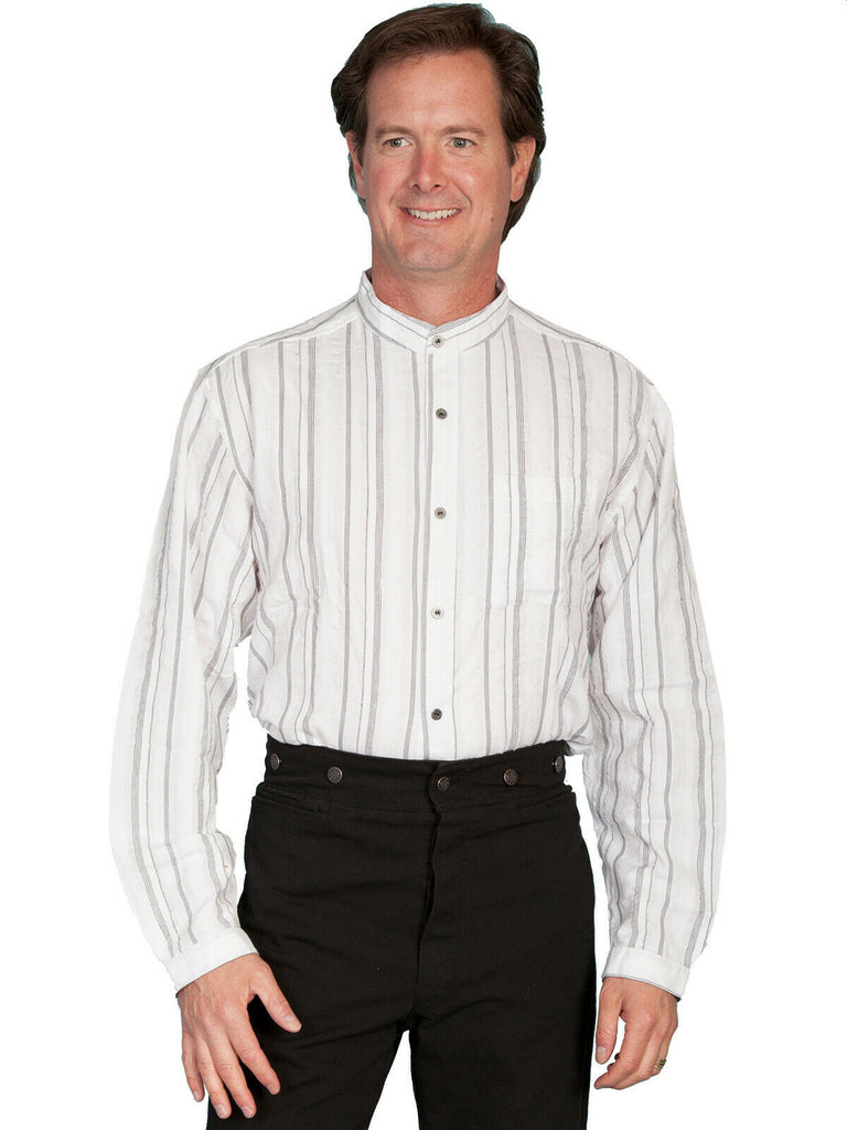 Scully RangeWear Men's Black 100% Cotton Banded Collar L/S Western Shirt RW025