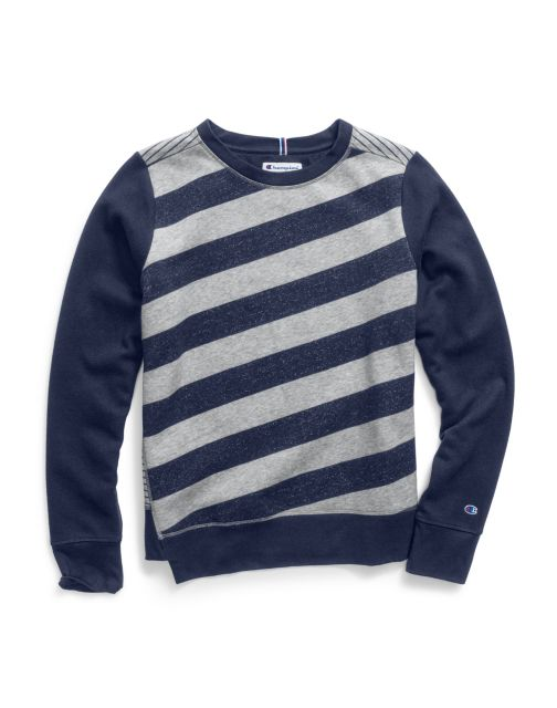 Champion Women Heritage Fleece Asymmetrical Stripe Crew W3130