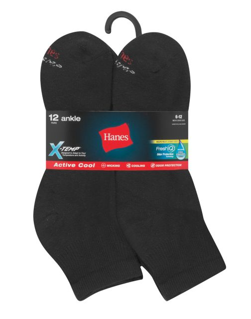 Hanes Men's FreshIQ® X-Temp® Active Cool® Ankle Socks 12-Pack AC1612