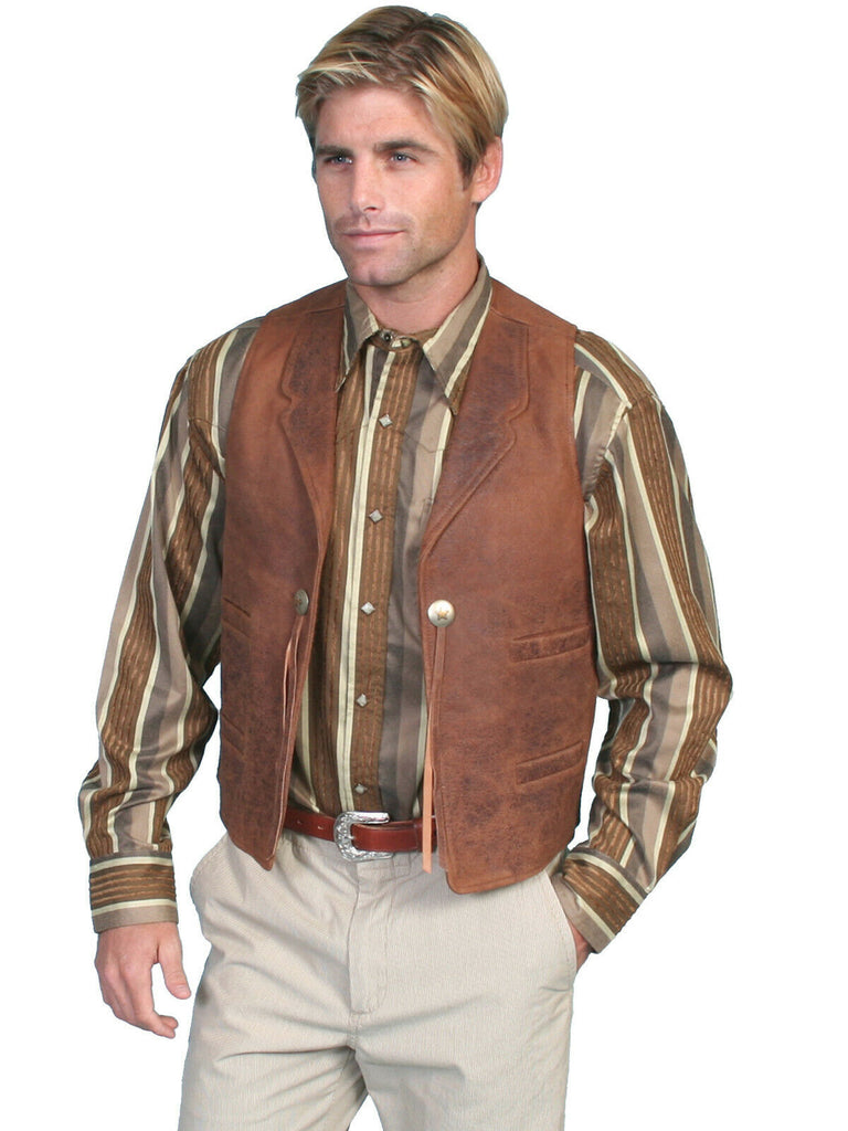 Scully Leather Men's Vintage Lamb Conchos Four Welt Pockets Vest 965
