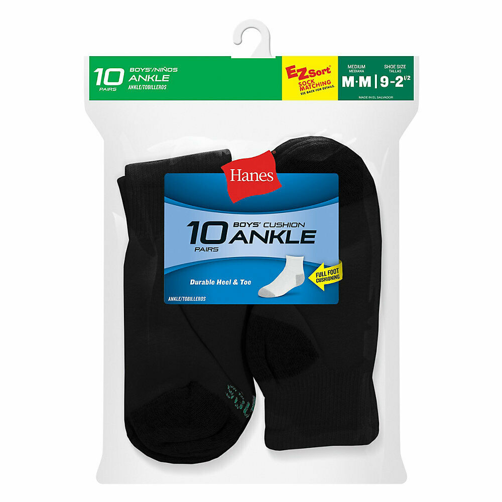 Hanes Boys' Ankle EZ Sort Socks 10-Pk 422/10
