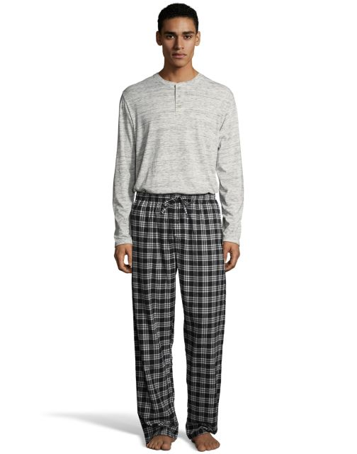 Hanes Men's Henley Crew with Flannel Pant PJ Set 3003B
