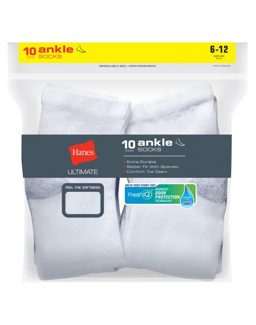 Hanes Ultimate® Men's Cushion Ankle Socks 10-Pack 86U10