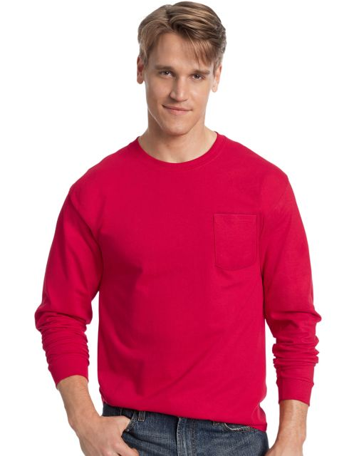 Hanes Men's TAGLESS® Long-Sleeve T-Shirt with Pocket 5596