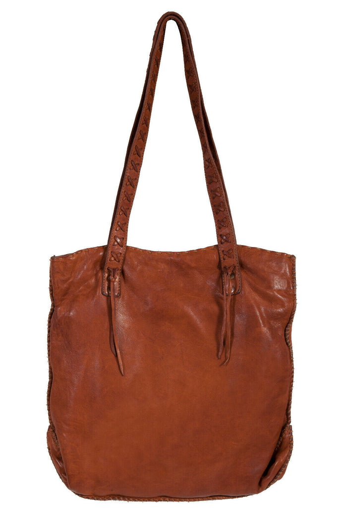 Scully Womens Tan Leather Cross Stitch Laces Handbag B181