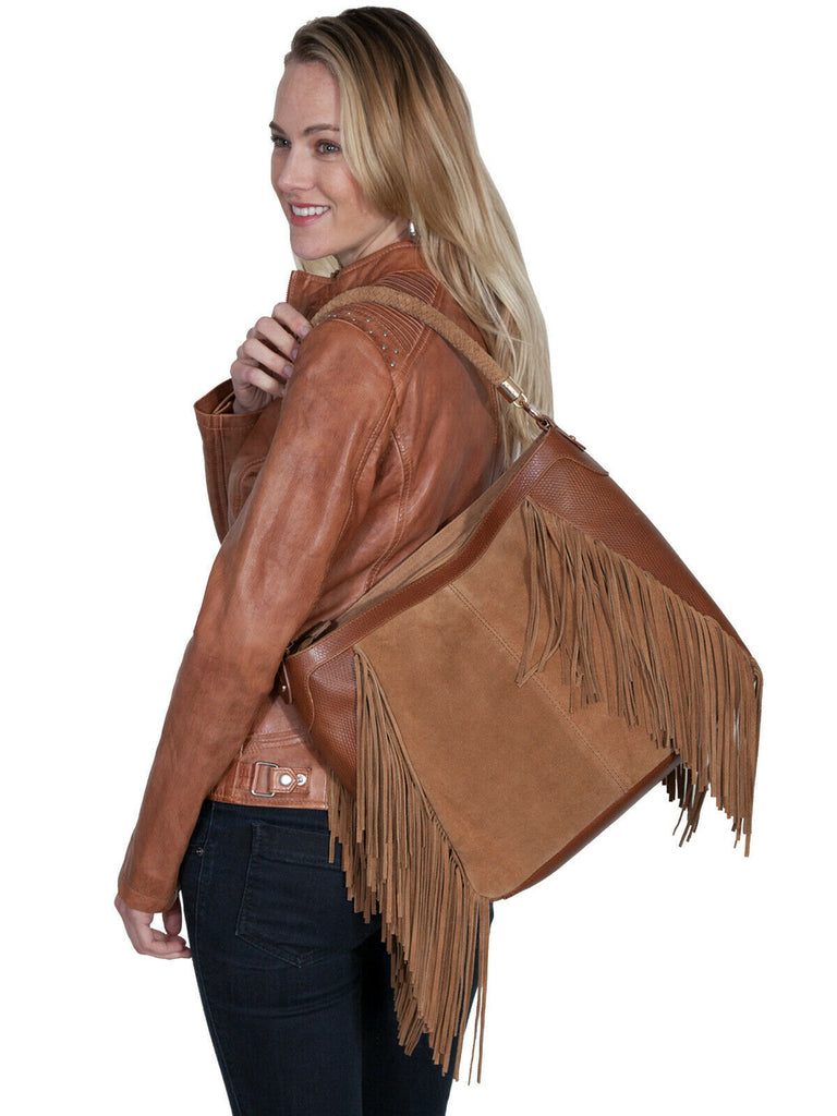 Scully Womens Tan Leather/Suede Fringe Handbag B67