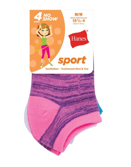 Hanes Girls' Sport No Show Socks 4-Pack HGATN4