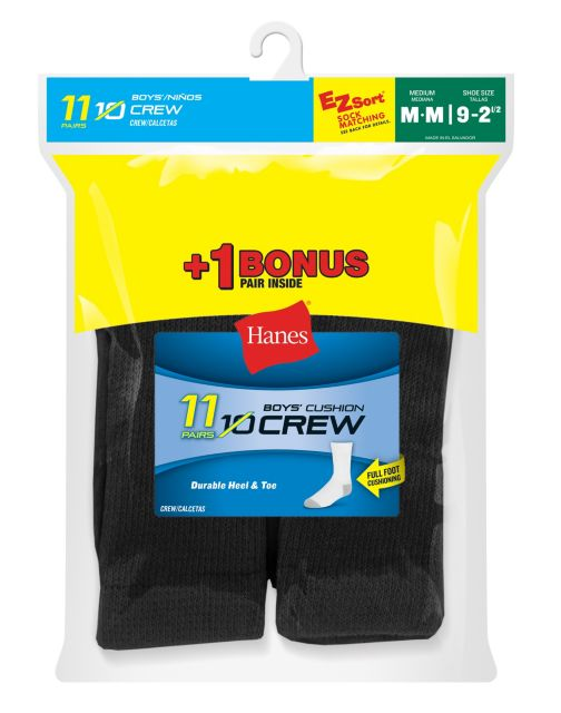 Hanes EZ-Sort® Boys' Crew Socks 11-Pack (Includes 1 Free Bonus Pair) 421/11