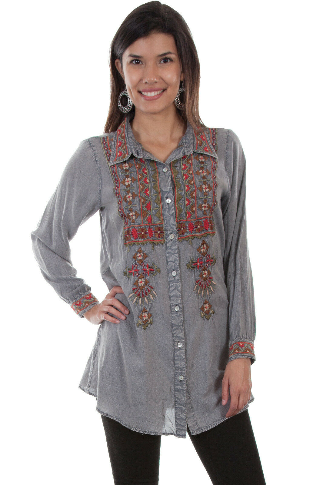 Scully Women's Viscose Geometric Long Sleeve Blouse HC502