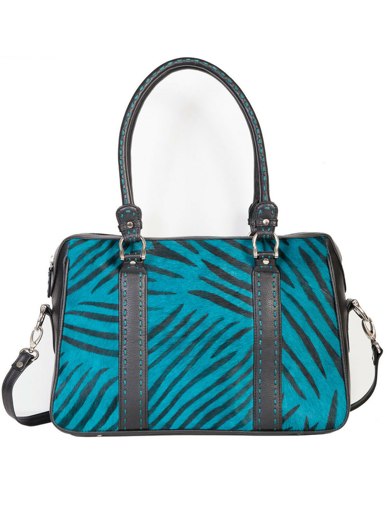 Scully Leather Handbag Womens Turquoise Hair on Calf Shoulder Tote B114