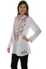 Scully Women's White Folk Pullover Long Sleeve Blouse HC510