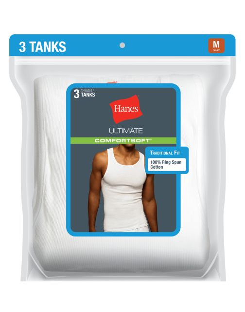 Hanes Ultimate™ ComfortSoft® TAGLESS® Men's Ribbed Tank Undershirt 3-Pack 7990W3