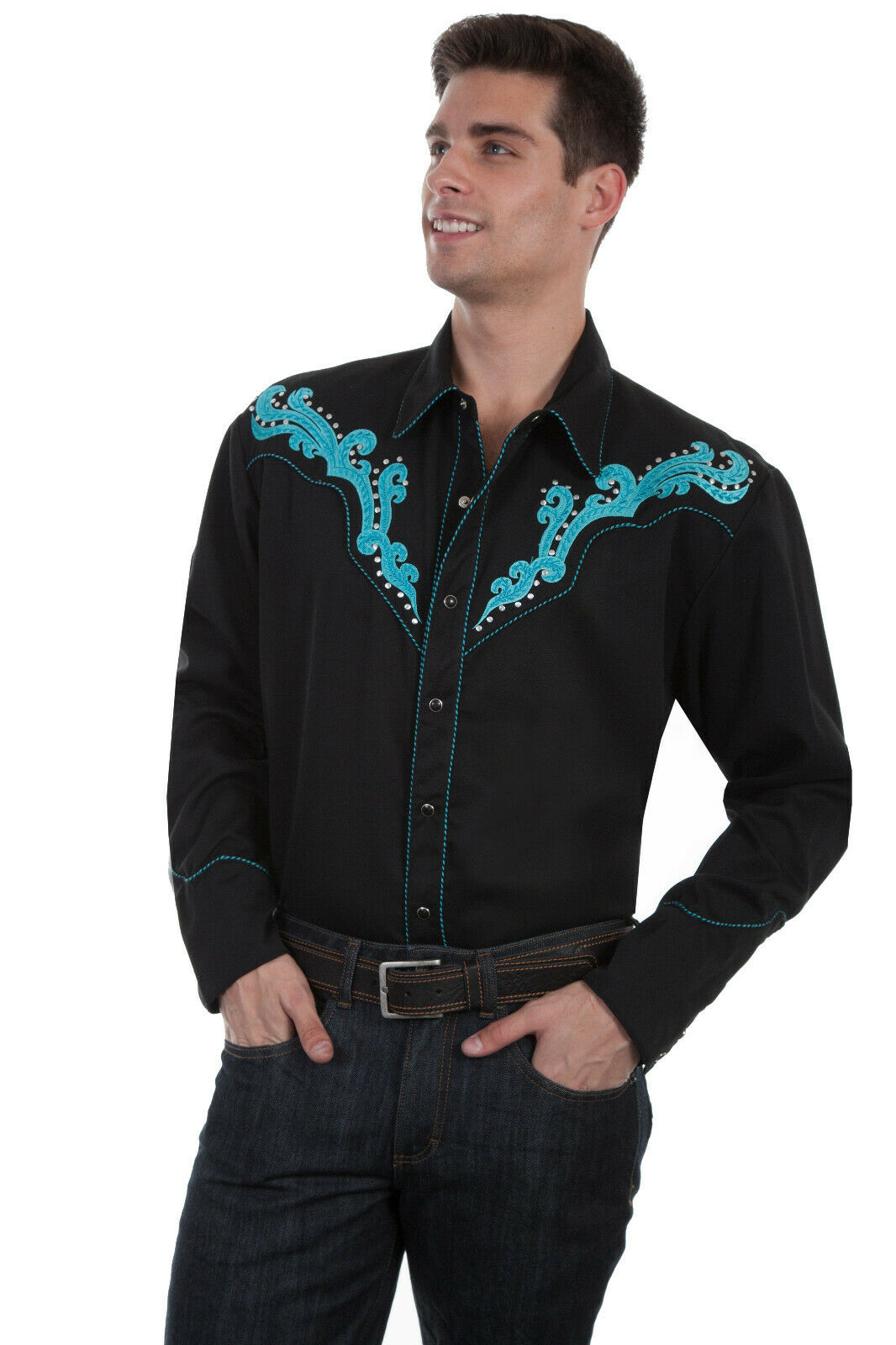 Scully Men's Poly/Rayon Stud Scroll Long Sleeve Shirt P-837