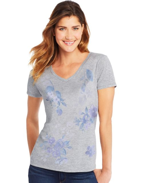 Hanes Women's Floral Message Short-Sleeve V-Neck Graphic Tee GT9337 Y07645