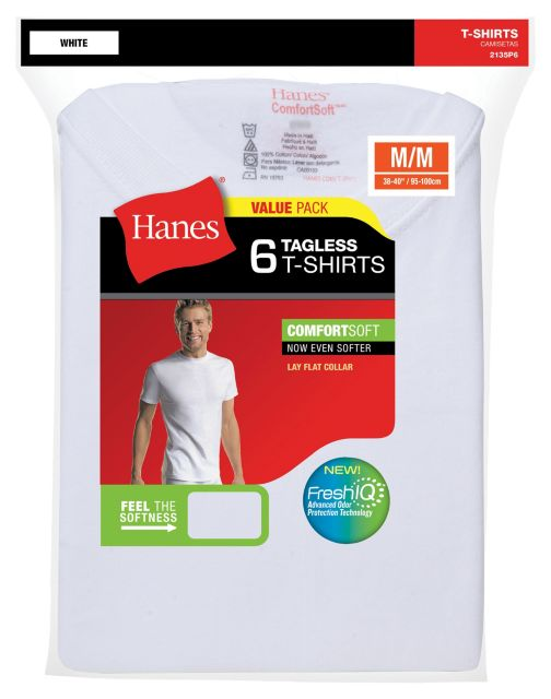 Hanes Men's White TAGLESS® Crewneck Undershirt 6-Pack 2135P6