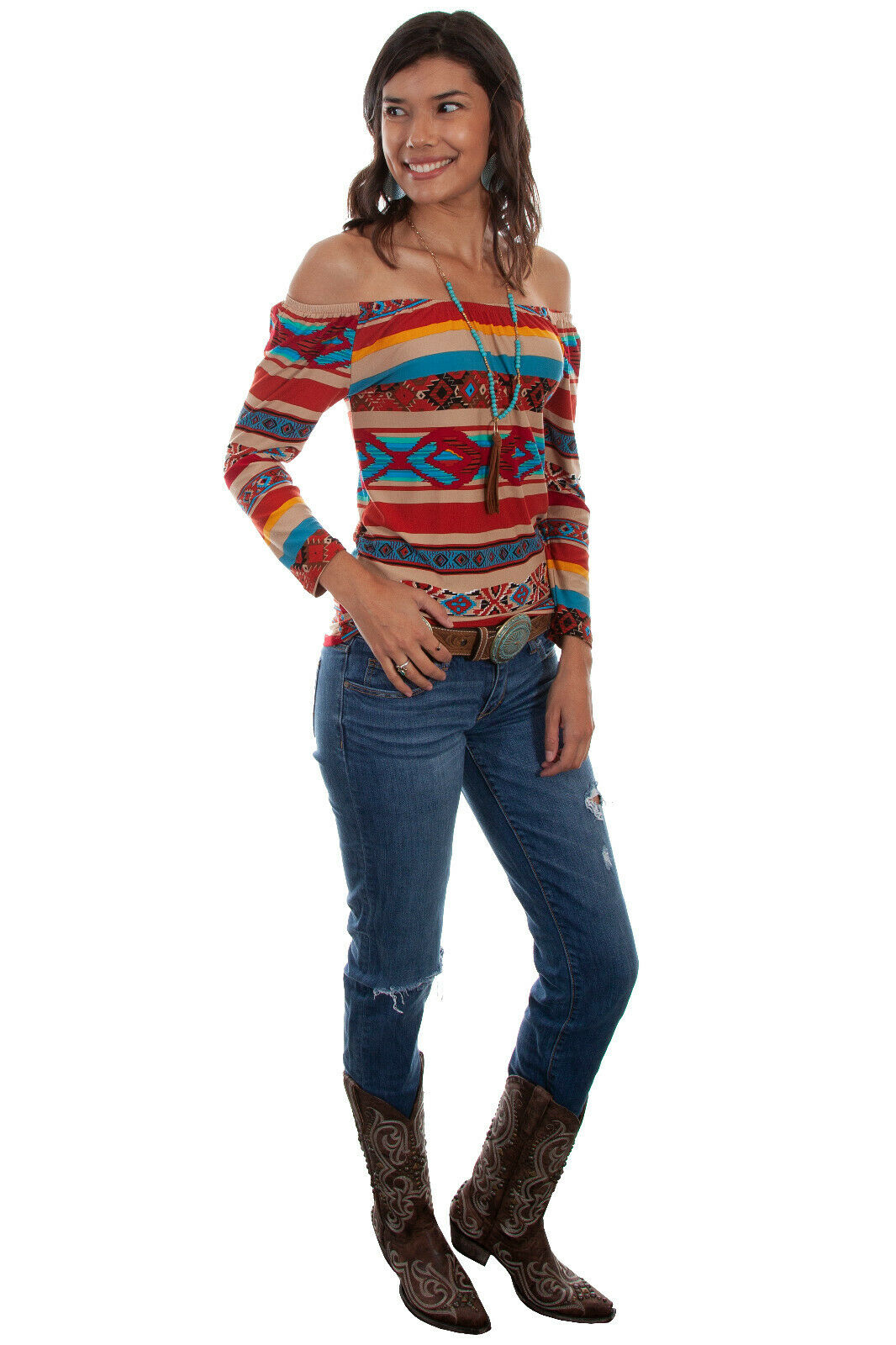 Scully Women's Serape Rayon Ballet Top 3/4 Sleeve Tunic HC516