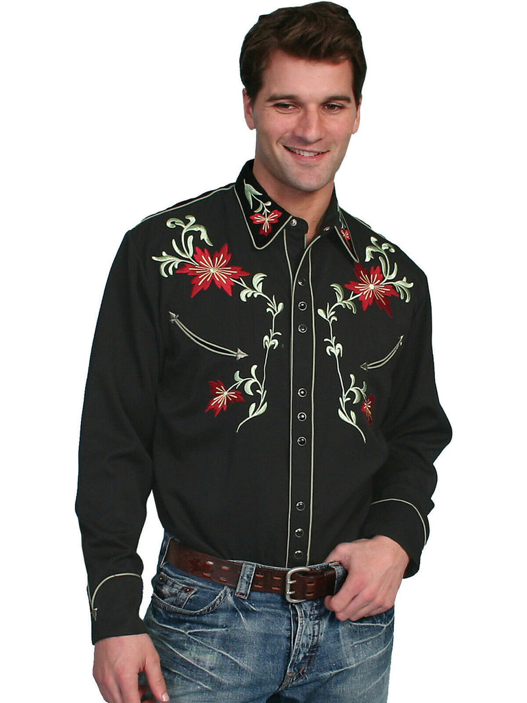 Scully Men's Shirt Western Poly Blend Embroidered Floral Arrow L/S P-633