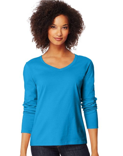 Hanes Women's Long-Sleeve V-Neck T-Shirt O9142