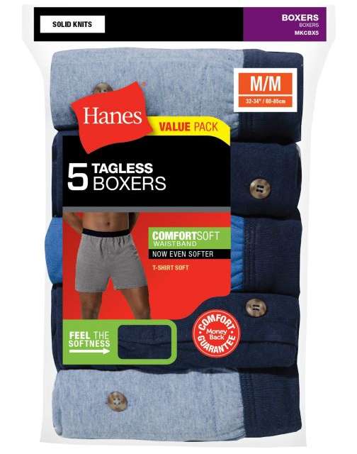 Hanes Men's TAGLESS® ComfortSoft® Knit Boxers w/ComfortSoft® WB 5-Pack MKCBX5