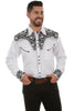 Scully Men's Western Shirt Poly Blend Floral Tooled Stitch Long Sleeve P-634
