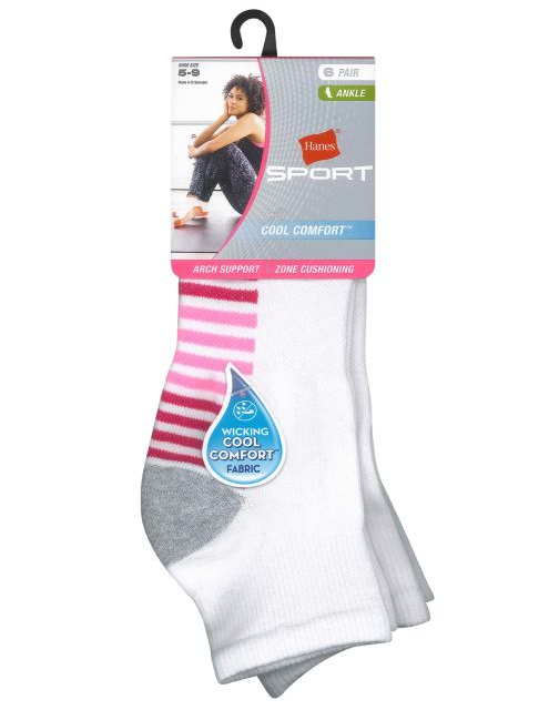 Hanes Sport™ Women's Cool Comfort™ Ankle Socks 6-Pack 4A3/6