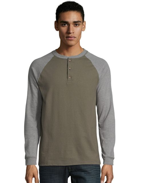 Hanes Men's Beefy-T Long-Sleeve Colorblock Henley O5811