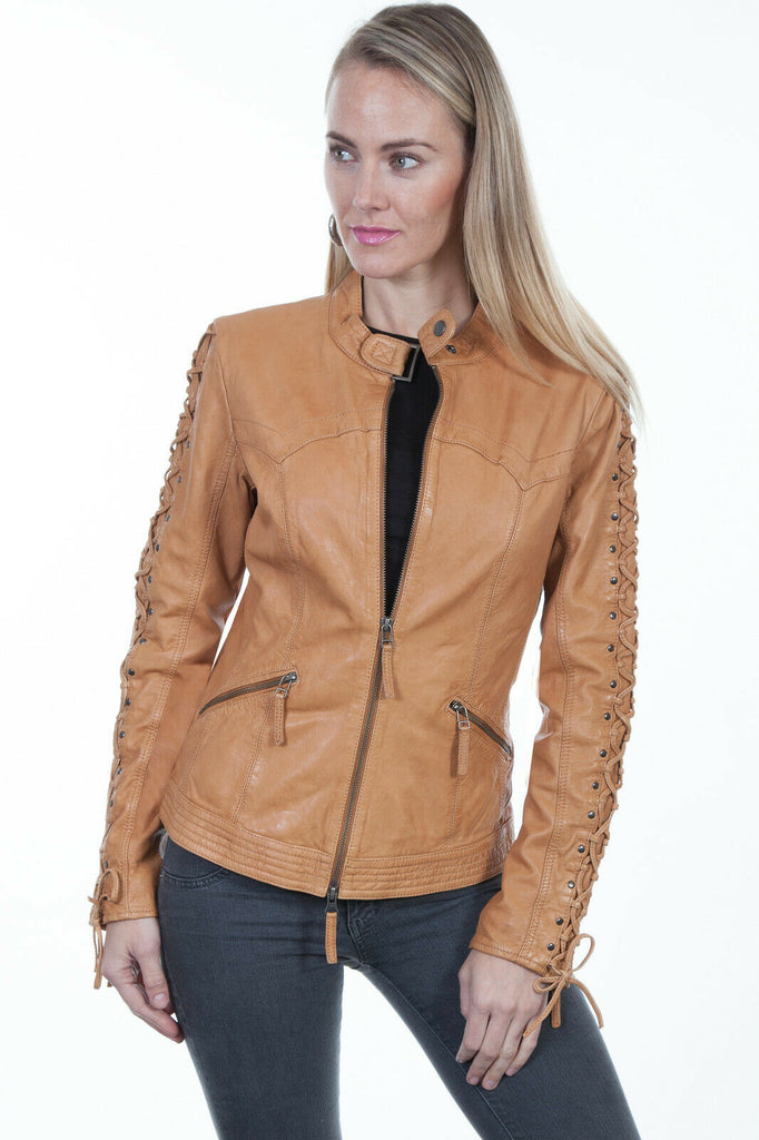 Scully Leather Women's Lace Up Sleeves Lamb Skin Motorcycle Jacket L411