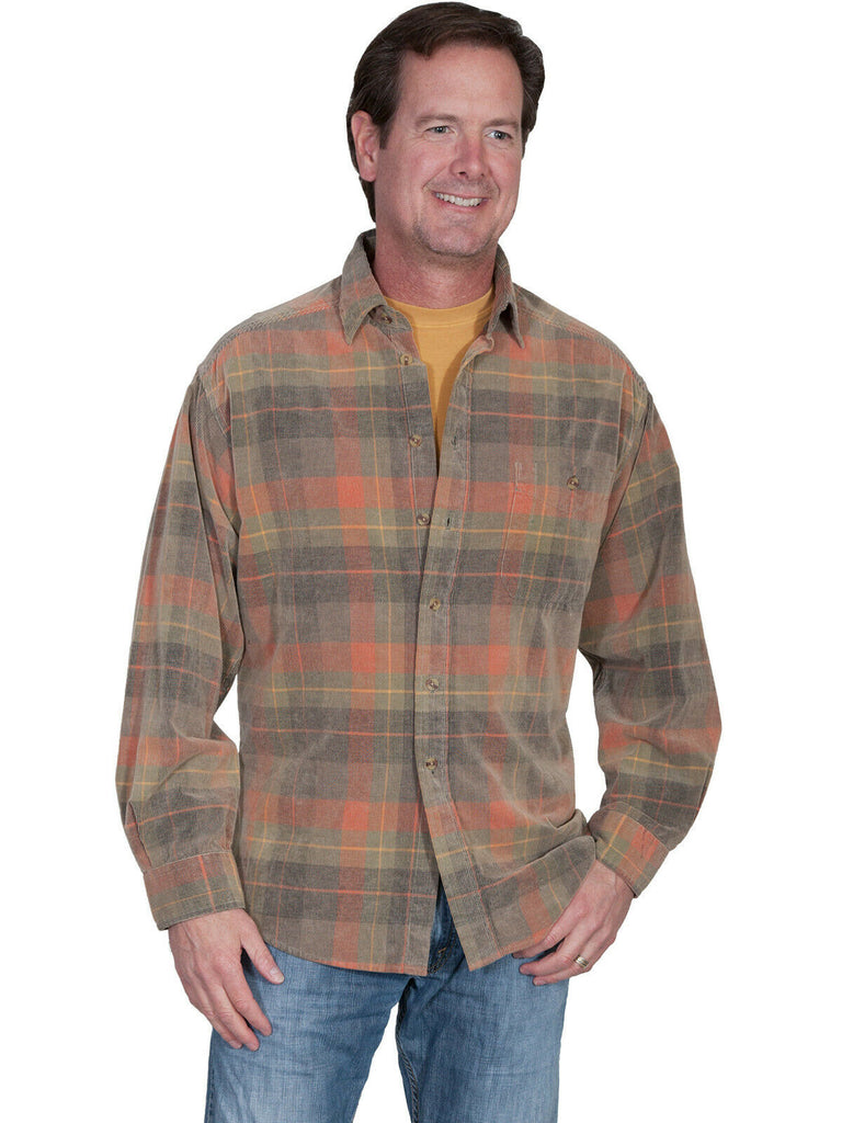 Scully Men's 100% Cotton Cord Plaid Long Sleeve Shirt TR-052