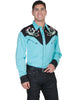 Scully Men's Shirt Western Poly Blend Horseshoe Rose Stitch Long Sleeve P-660