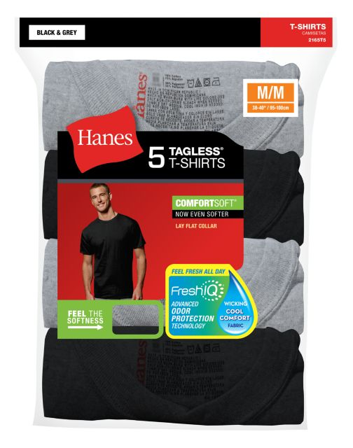 Hanes Men's FreshIQ® ComfortSoft® Dyed Black/Grey T-Shirt 5-Pack 2165T5
