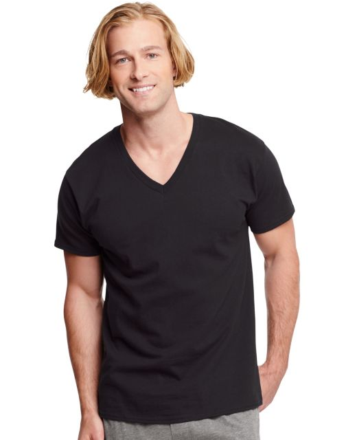 Hanes Classics Men's Traditional Fit ComfortSoft® TAGLESS® Dyed Black V 7883B3