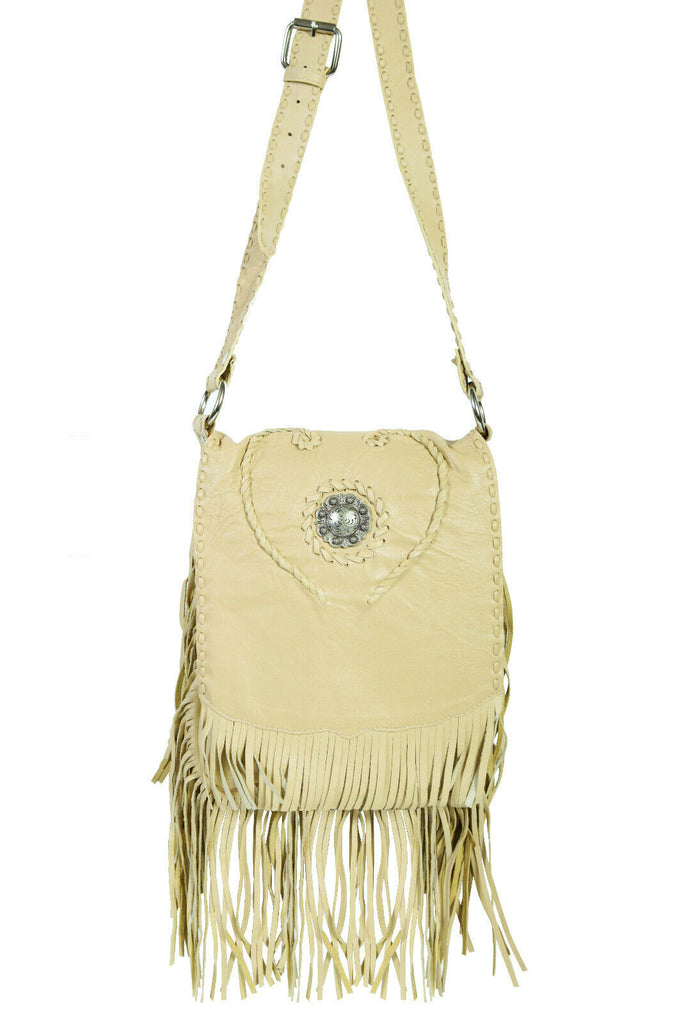 Scully Leather Handbag Womens Cream Fringe Crossbody Bag B93