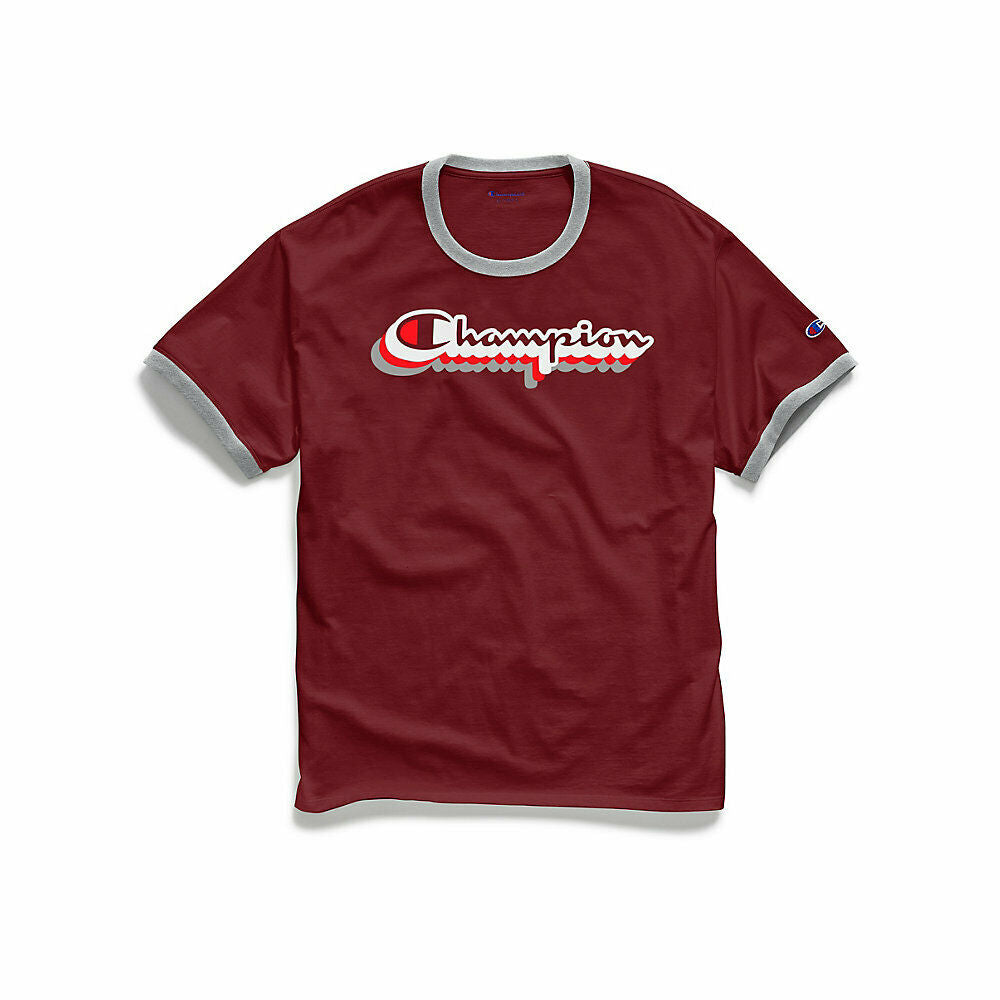 Champion Men's Classic Jersey Ringer Tee, Multi-Color Shadow Logo GT20H Y07979